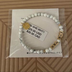 Little Words Project Bracelet She Her Stretch Beaded Gold Marble Neutral Casual